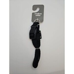 Dog Collar Size M Medium Plain Black Pet Adjustable Nylon Buckle Puppy 10-16 In.